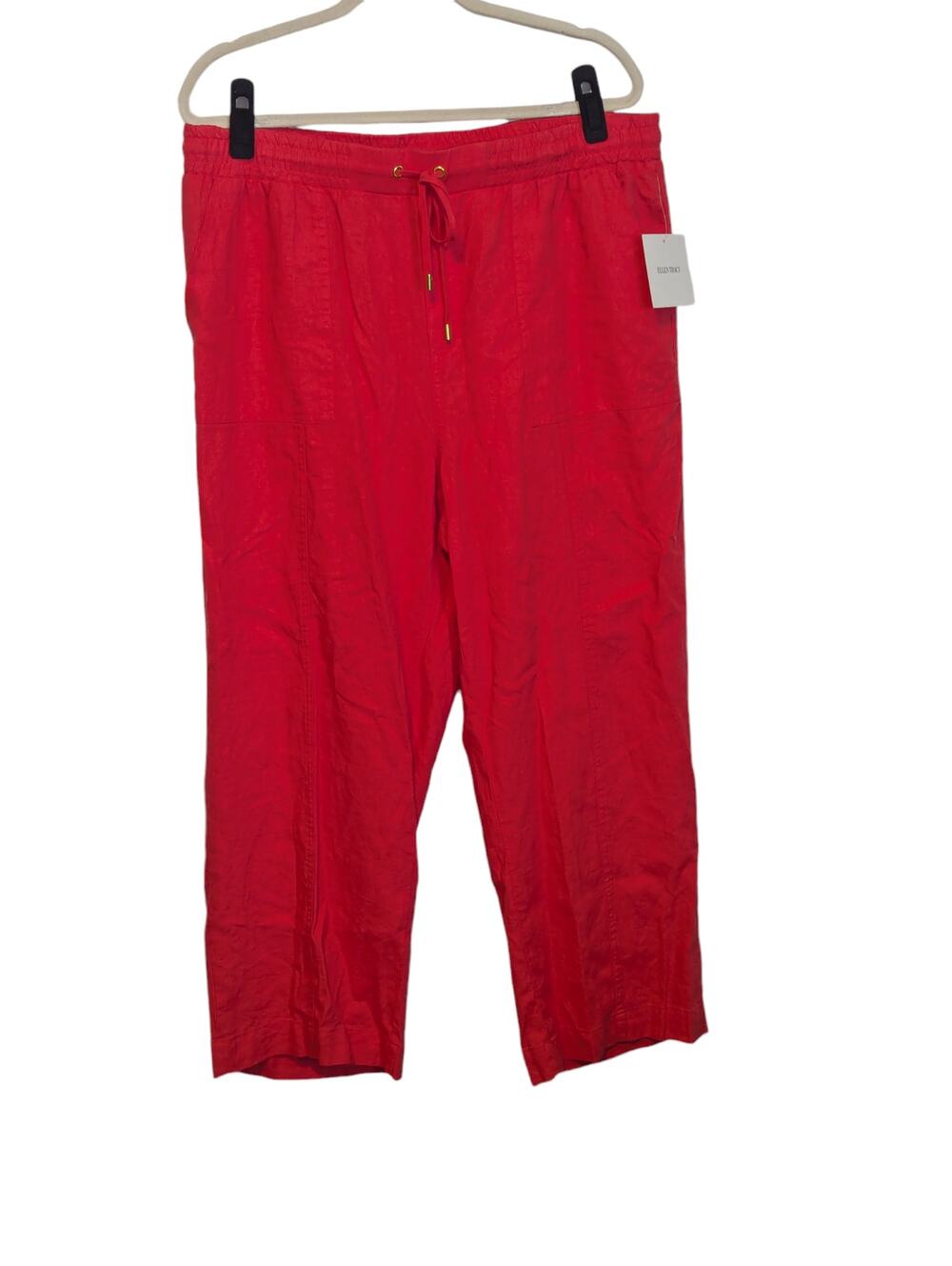 Ellen Tracy Women's Large Wide Leg Linen Blend Pants Geranium Pink Draw String